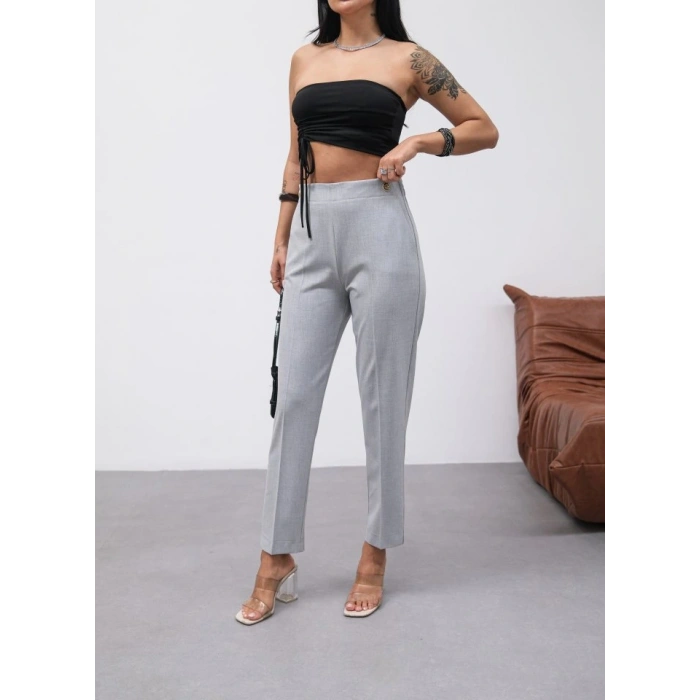 Dekorati̇f Düğmeli̇ Arka Bel Lasti̇kli̇ Pantolon