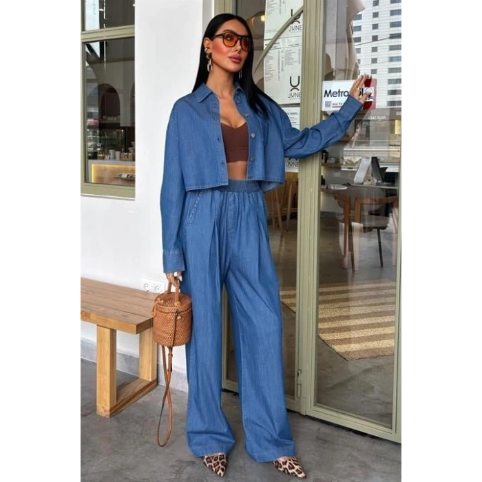 Denim Gömlek Plazzo Pantolon Takım 1016308