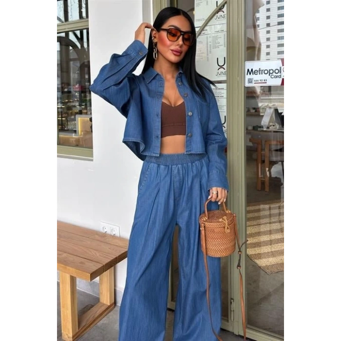 Denim Gömlek Plazzo Pantolon Takım 1016308