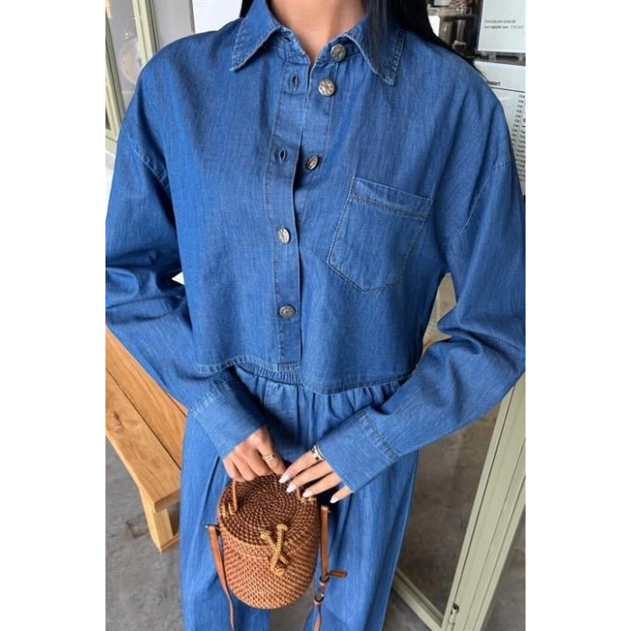 Denim Gömlek Plazzo Pantolon Takım 1016308