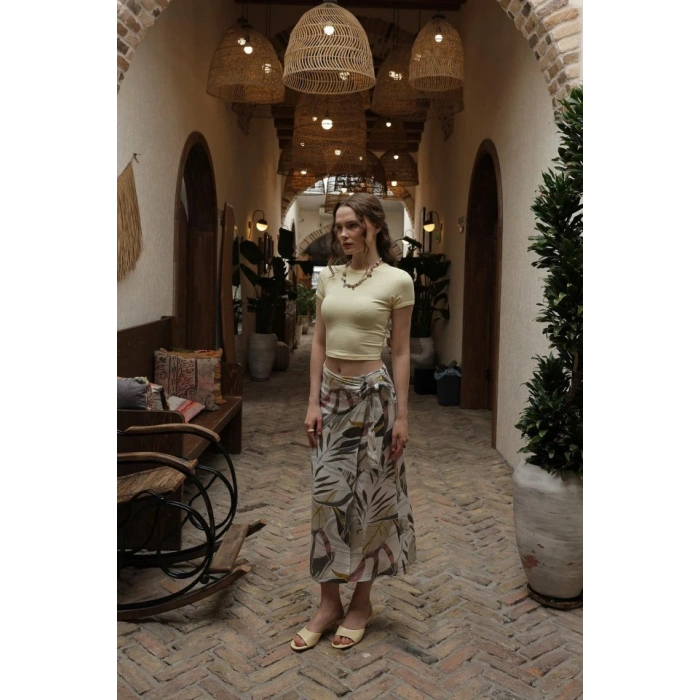 Desenli Viskon Etek  Gri