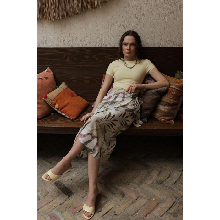 Desenli Viskon Etek  Gri