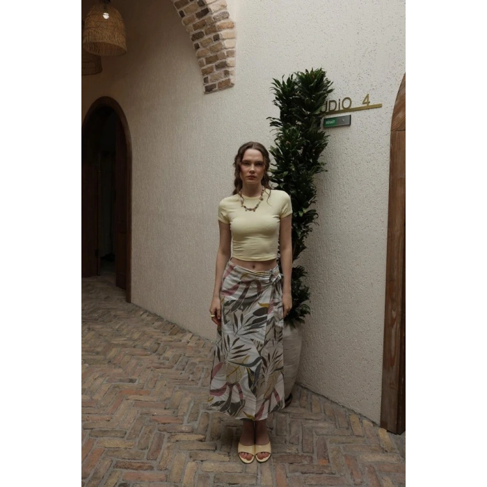 Desenli Viskon Etek  Gri