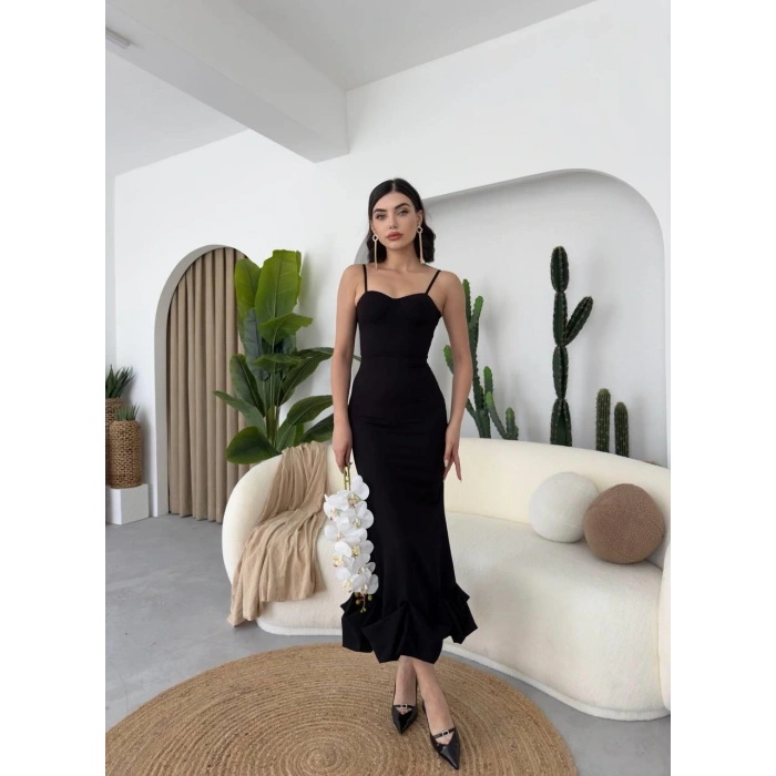 Dominic Eteği Büzgülü Midi Boy Elbise