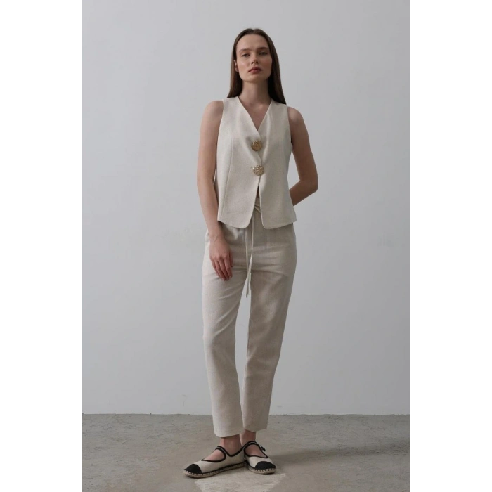 Düğme Detaylı Yelek  Krem