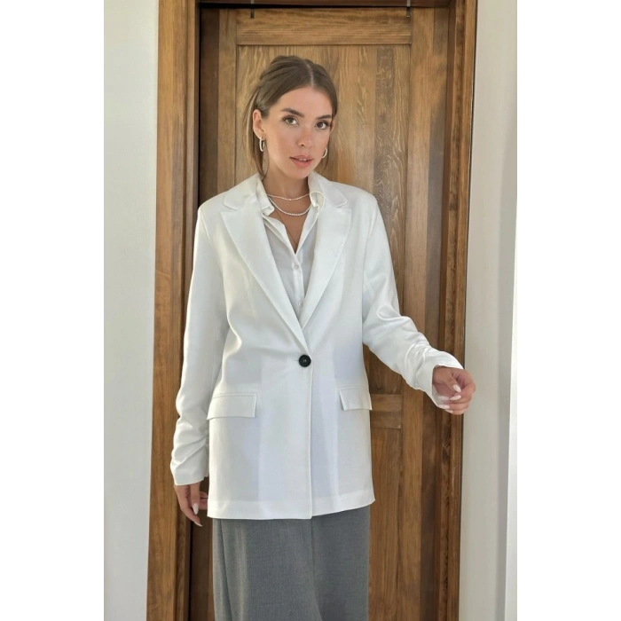 Ekru Kol Ucu Büzgülü Atlas Ceket