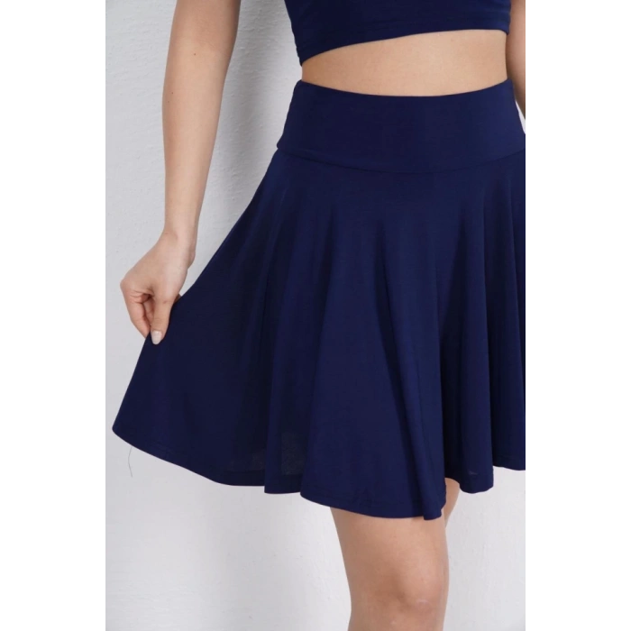 endy Kumaş Bisiklet Yaka Crop Şortlu Etek Ikili Takım  acivert