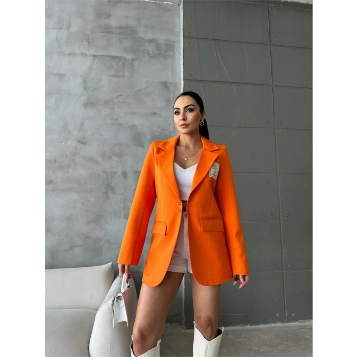 EO ETİKETİ ÇENGEİ İĞNE DETAYI CEKET  Orange