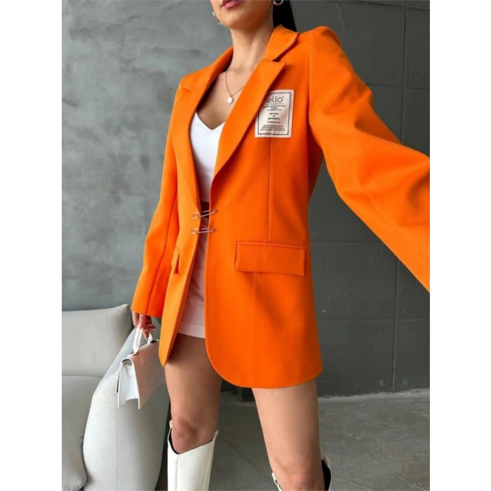 EO ETİKETİ ÇENGEİ İĞNE DETAYI CEKET  Orange