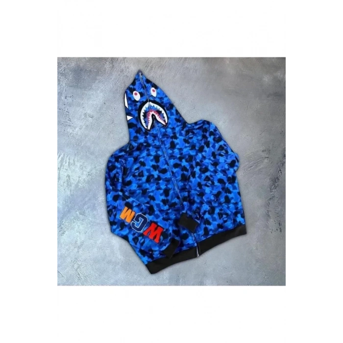 Erkek 2 İplik Bape Kapüşonu Fermuarlı Hırka  avi