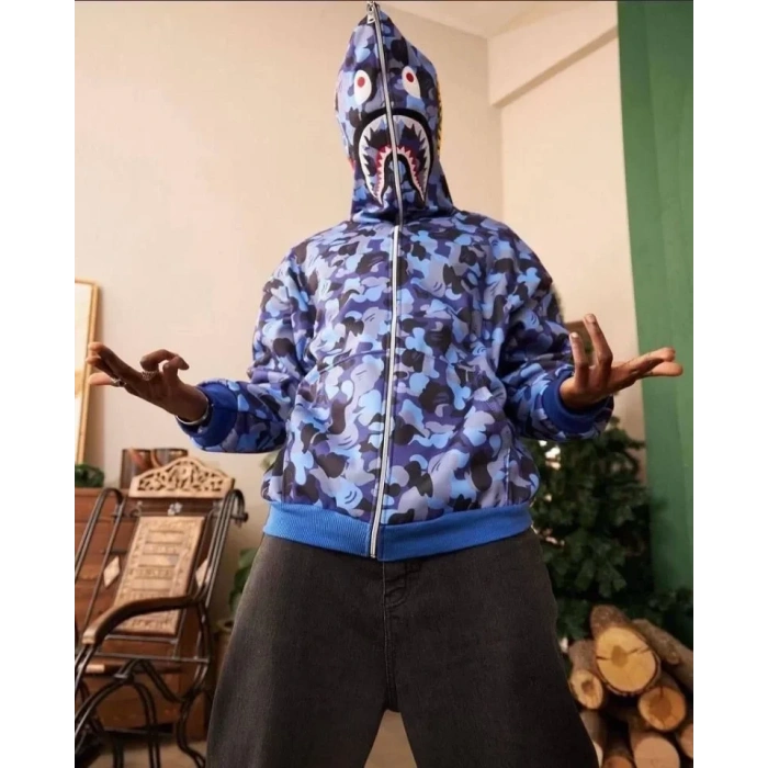 Erkek 2 İplik Bape Kapüşonu Fermuarlı Hırka  avi