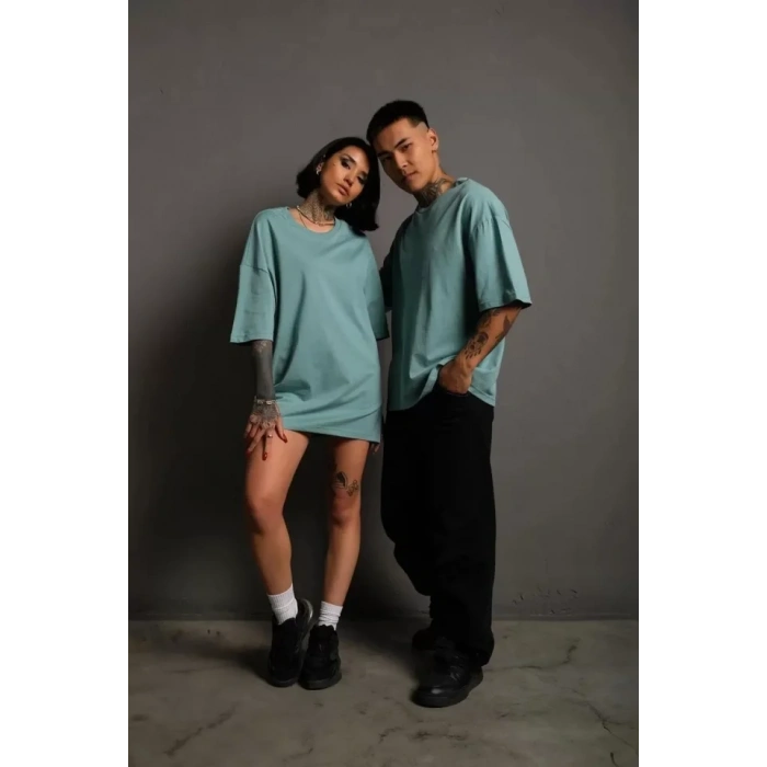 Erkek 24/1 Düz A Kalite Oversize Tshirt  int Yeşili