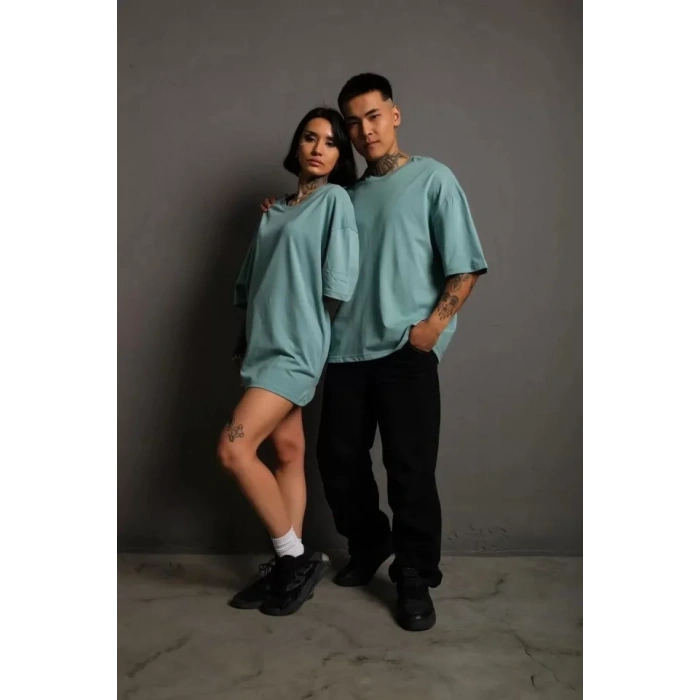 Erkek 24/1 Düz A Kalite Oversize Tshirt  int Yeşili