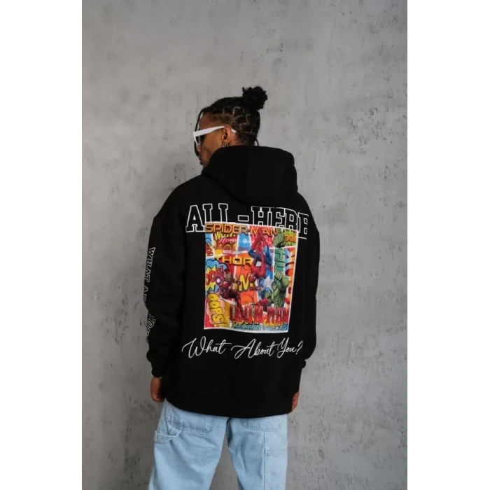 Erkek 93 Dijital Parça Baskılı Kapşonlu weat  iyah