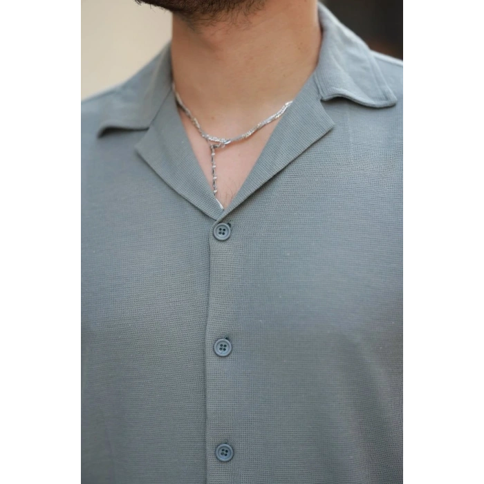 Erkek Apaç Yaka örme Kumaş Kısa Kollu Gömlek