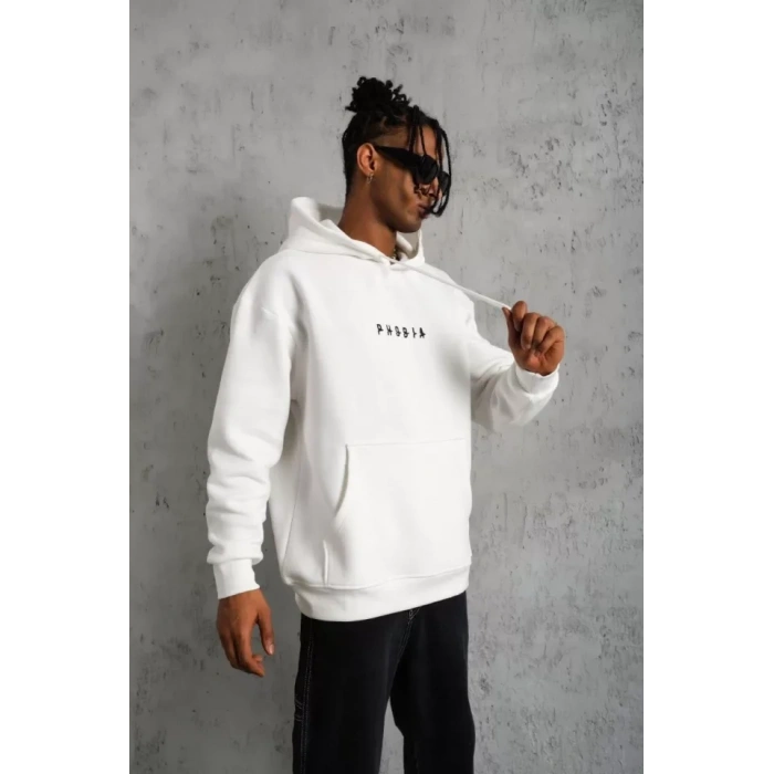 Erkek Astronot Baskılı Kapüşonlu weat  Beyaz