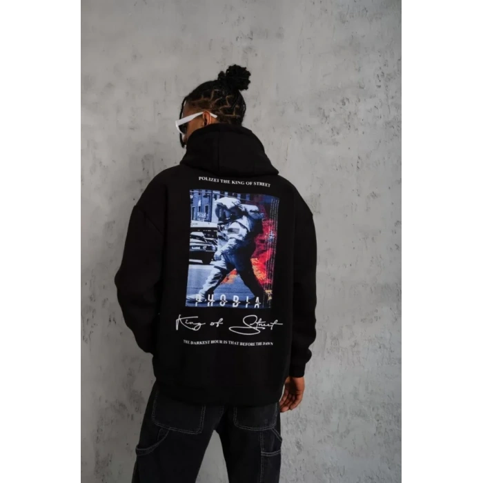 Erkek Astronot Baskılı Kapüşonlu weat  iyah