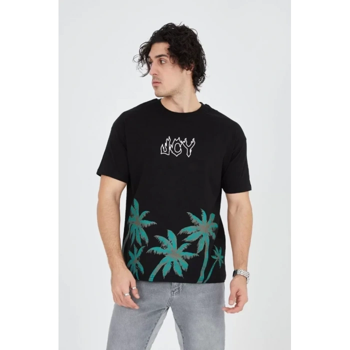 Erkek Baskılı Bisiklet Yaka Thirt  iyah