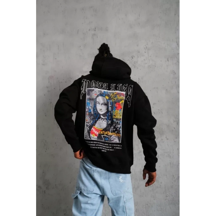 Erkek Baskılı Kapüşonlu Ve Kanguru Cepli weat  iyah