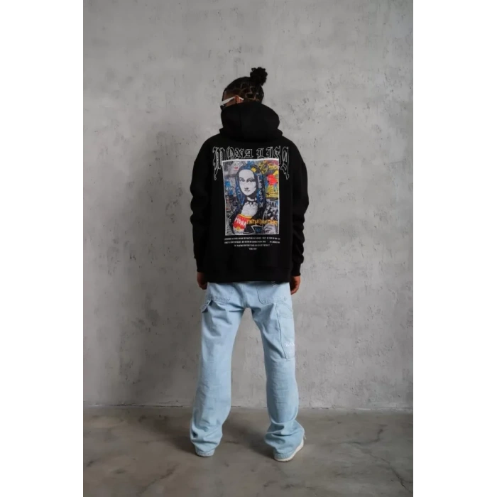 Erkek Baskılı Kapüşonlu Ve Kanguru Cepli weat  iyah