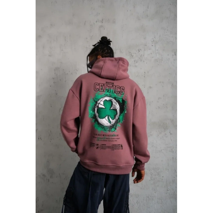 Erkek Baskılı Kapüşonlu Ve Kordon İpli weat  Gül Kurusu