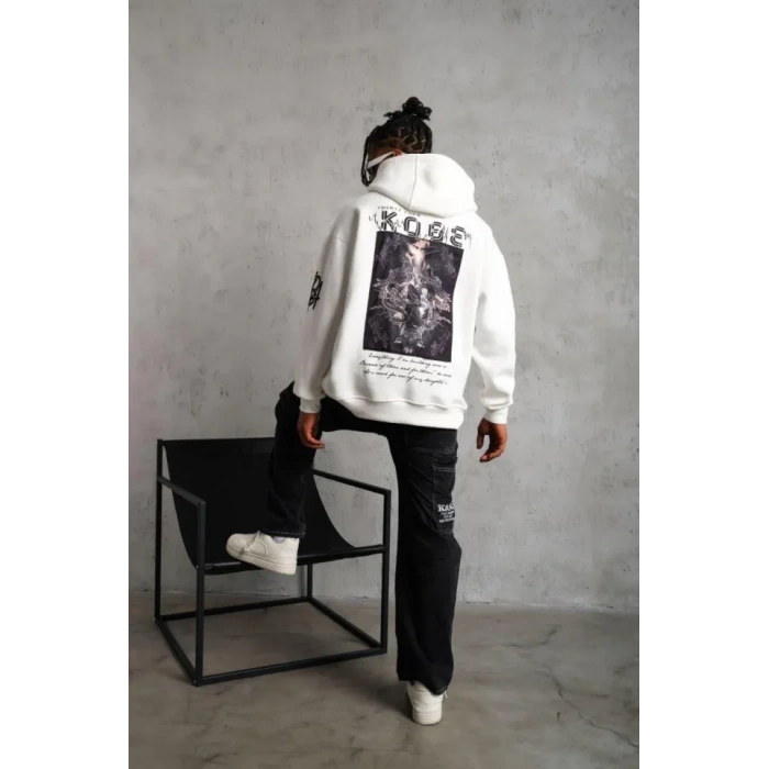 Erkek Baskılı Kapüşonlu weat  Beyaz