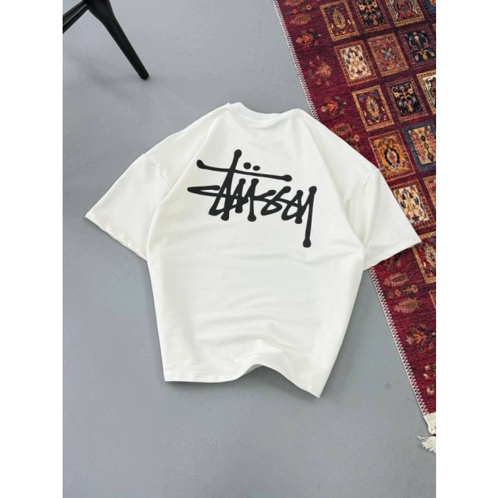 Erkek Baskılı Oversize Tshirt  Beyaz