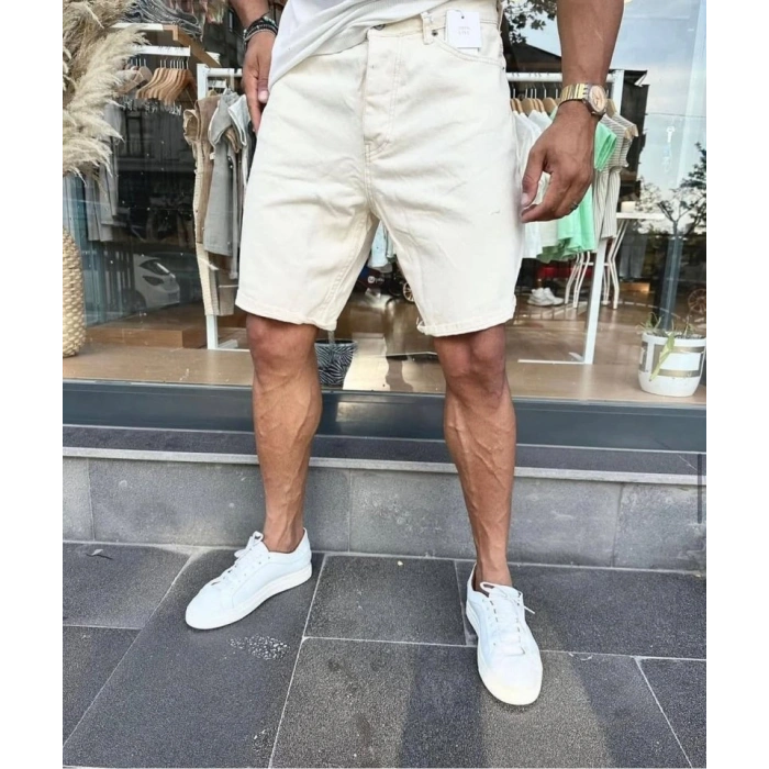 Erkek Beyaz Mom Kalıp Kot Şort