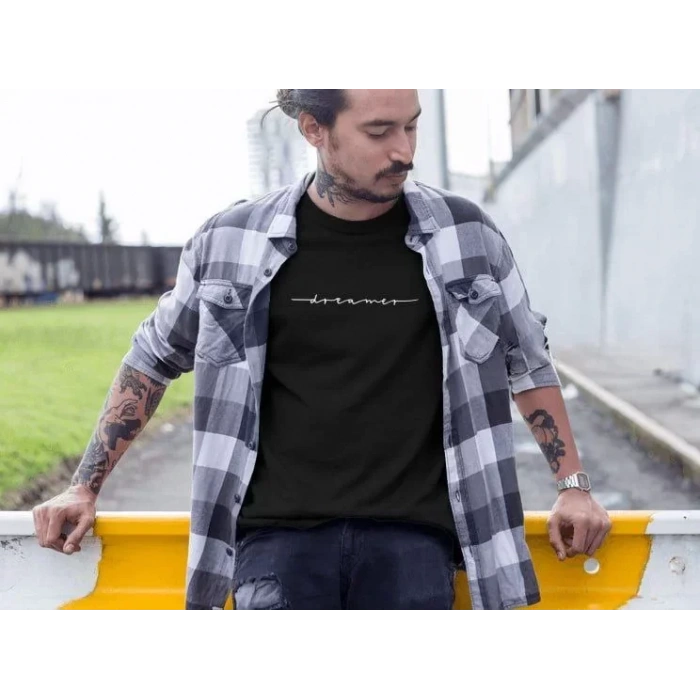 Erkek Bisiklet Yaka Baskılı Oversize Thirt  iyah