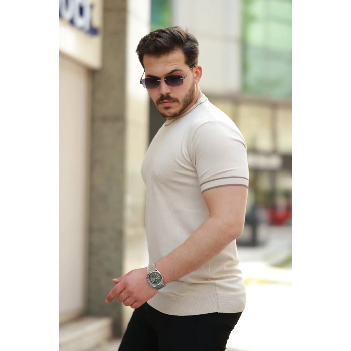 Erkek Bisiklet Yaka Ribanalı Kısa Kollu Tshirt