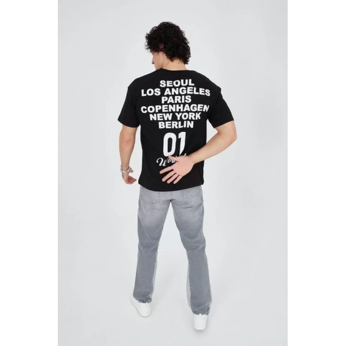 Erkek Bisiklet Yakalı Baskılı Thirt  iyah