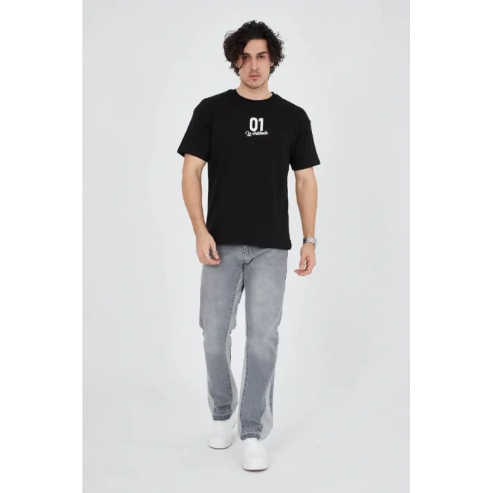 Erkek Bisiklet Yakalı Baskılı Thirt  iyah