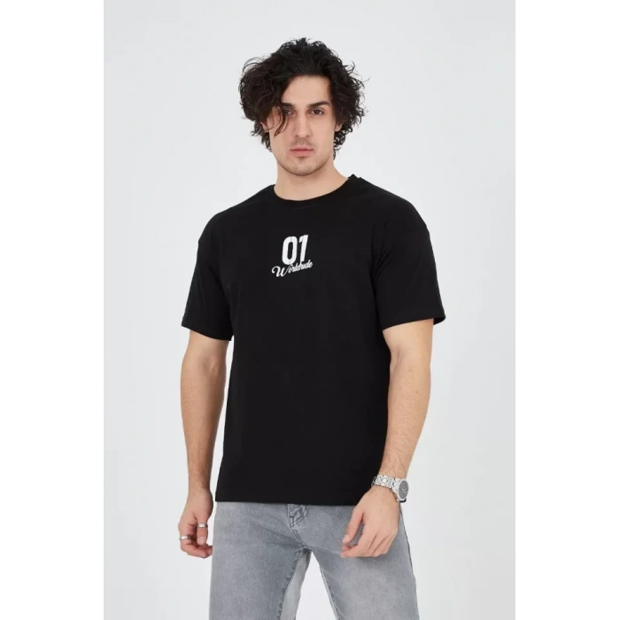 Erkek Bisiklet Yakalı Baskılı Thirt  iyah