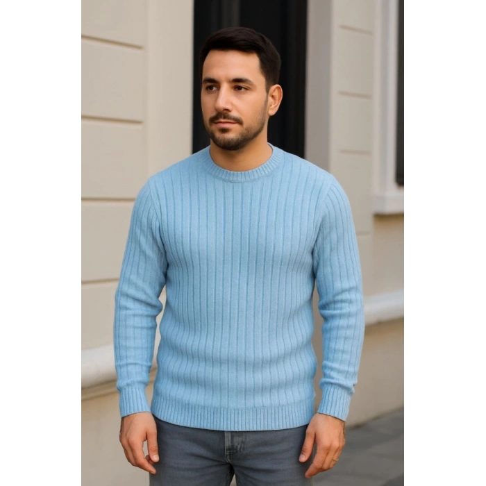 Erkek Bisiklet Yuvarlak Yaka Triko Kazak Pamuklu Kalın Fitilli Dokuma, Regular Fit Uzun Kollu Kışlık odel  Bebe avisi