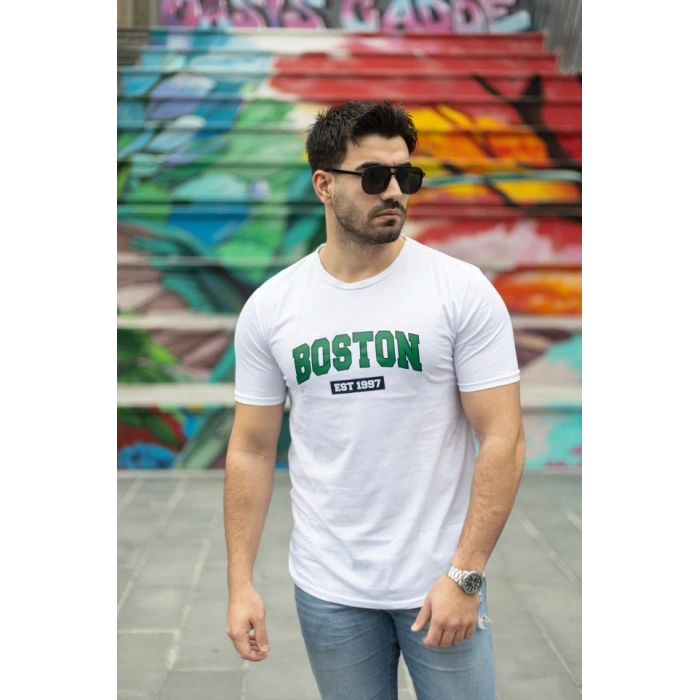Erkek Boston Baskılı Süprem Tshirt