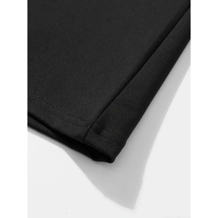 Erkek Büyük Beden Kart Baskılı Düz Renk Kısa Kollu Bisiklet Yaka Tişört Gündelik Giyim  iyah