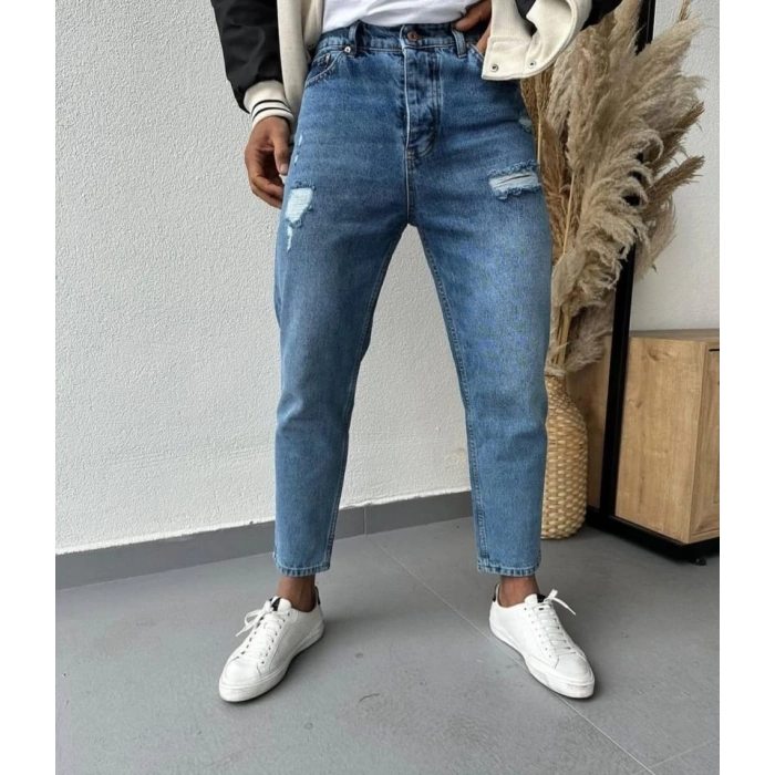 Erkek Cep Yırtık Detaylı Mom Jean