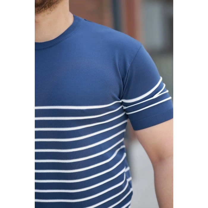 Erkek çizgi Desenli Bisiklet Yaka Kısa Kollu Tsihrt