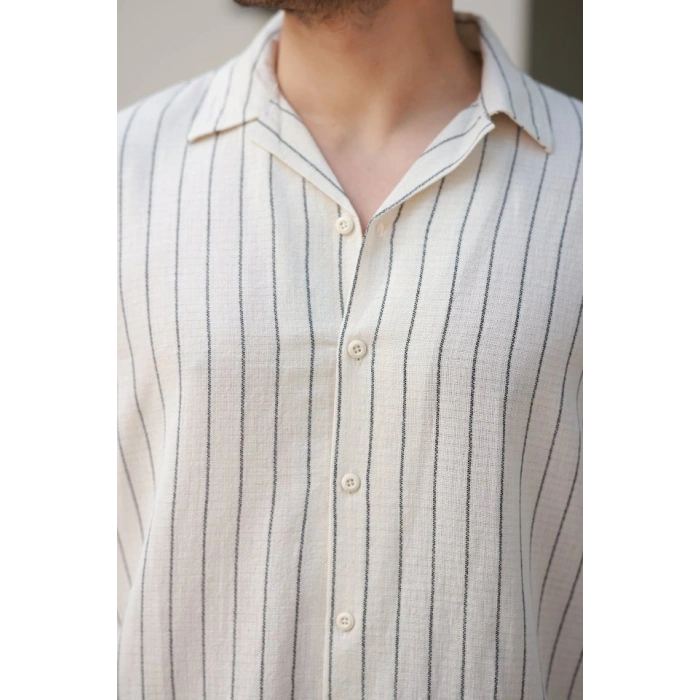 Erkek çizgili Keten Gömlek