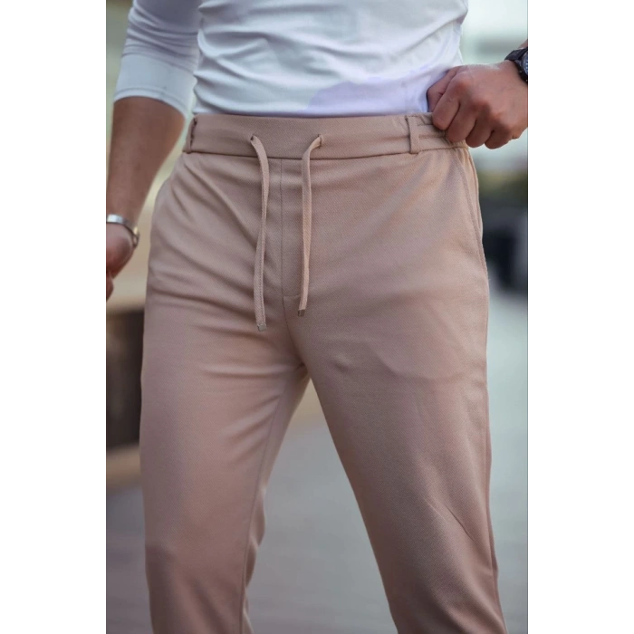 Erkek Diagonel ikro Dokulu Cepli Beli astilki Pantolon  Gri