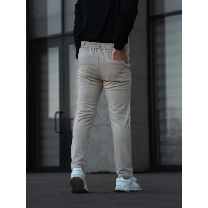 Erkek Diagonel ikro Dokulu Cepli Pantolon  Bej