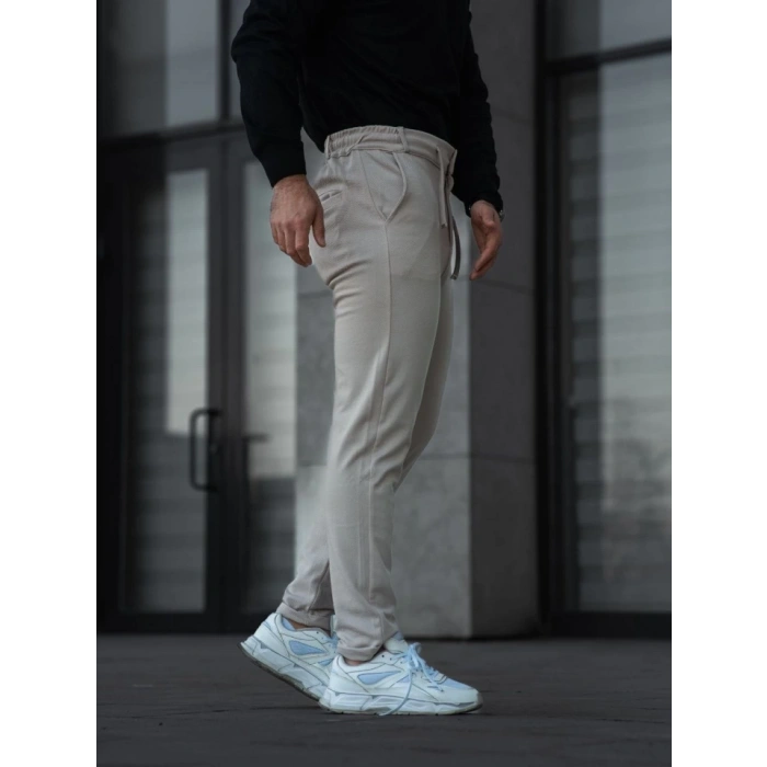 Erkek Diagonel ikro Dokulu Cepli Pantolon  Bej