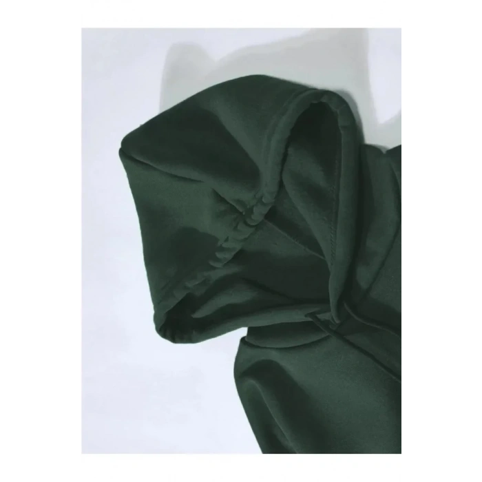 Erkek Düz Kapüşonlu Sweat  Koyu Yeşil