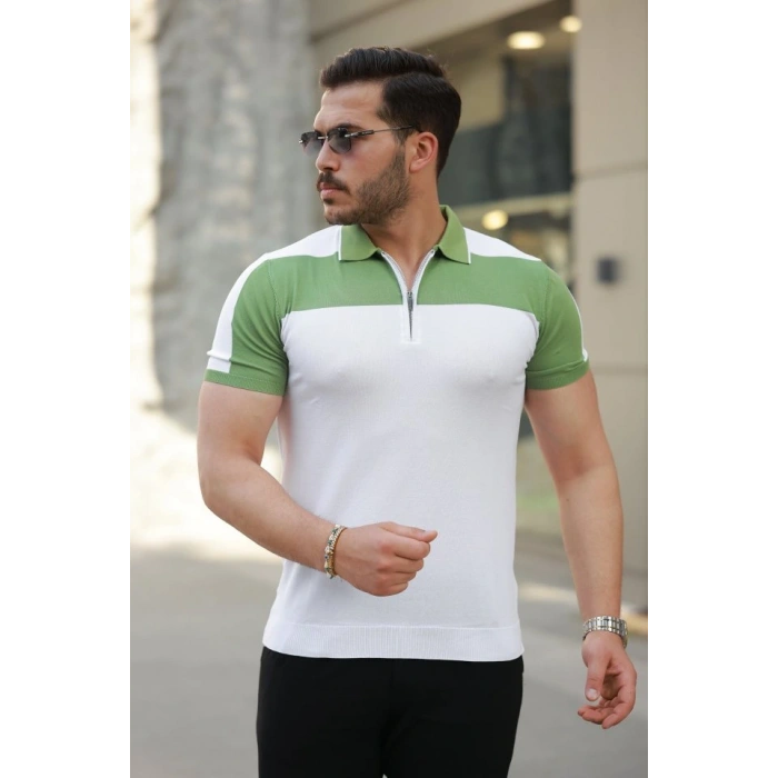 Erkek Fermuar Yakalı Kısa Kollu Tişört