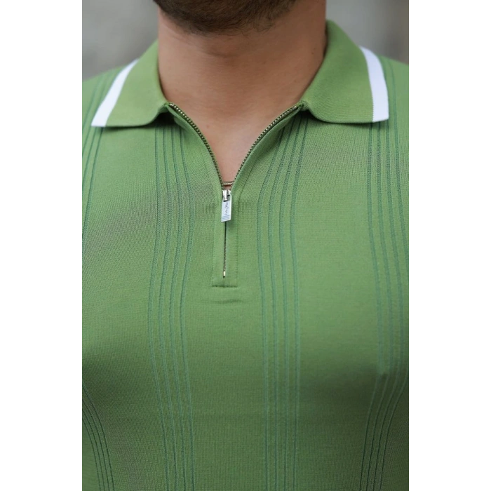 Erkek Fermuar Yakalı Kısa Kollu Tişört