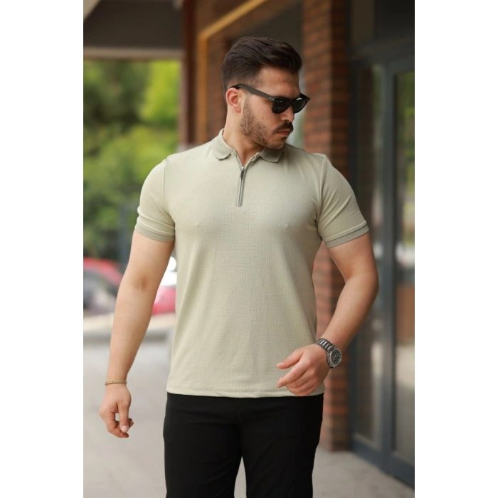 Erkek Fermuarlı Yaka Kısa Kollu Tişört