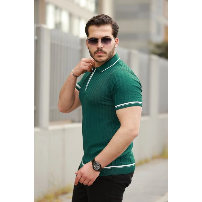 Erkek Fermuarlı Yakalı Kısa Kollu Tshirt