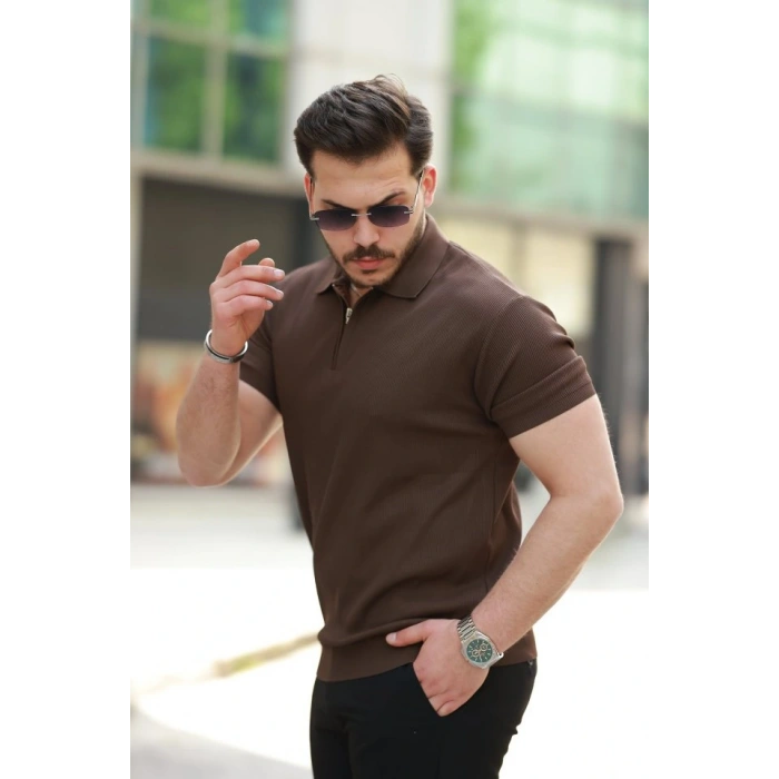 Erkek Fermuarlı Yakalı Kısa Kollu Tshirt