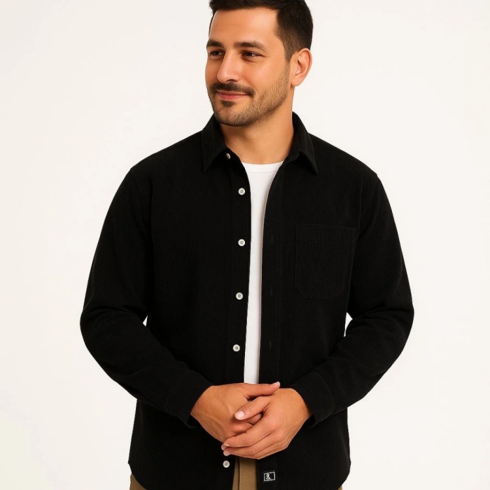 Erkek Fitilli Kadife Cepli Gömlek Oversize Rahat Kalıp  iyah