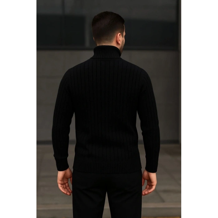 Erkek Fitilli Triko Kazak 2li et Beyaz iyah Regular Balıkcı Yaka Tam Boğazlı Triko eti odeli Kazak